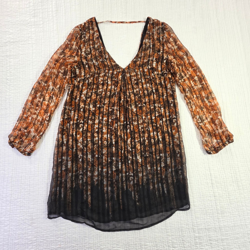 ASTR the Label Pleated Chiffon Mini Dress Autumnal Ombre Boho L/S M Whimsigoth